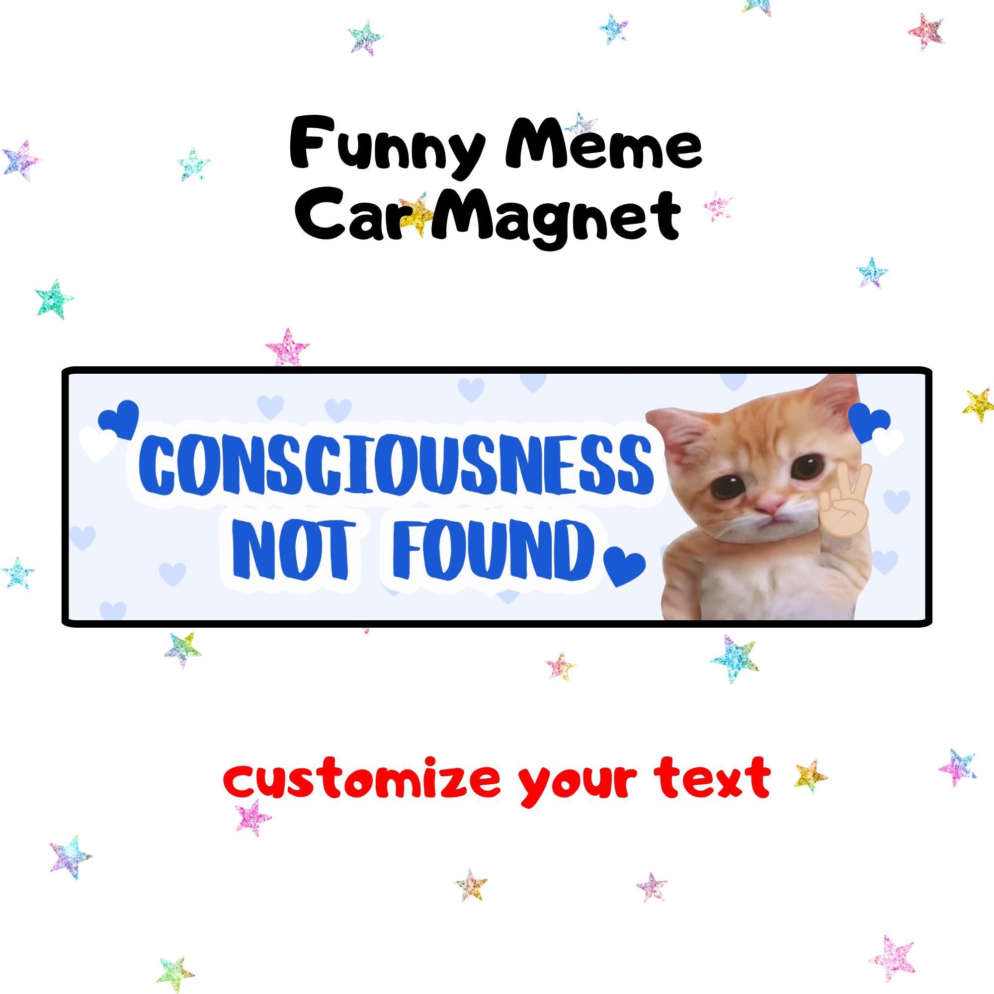 Consciousness not found | Funny Meme Car Magnet, Customized Car Magnet, Cat & Dog Meme Designs, Custom Bumper Magnet