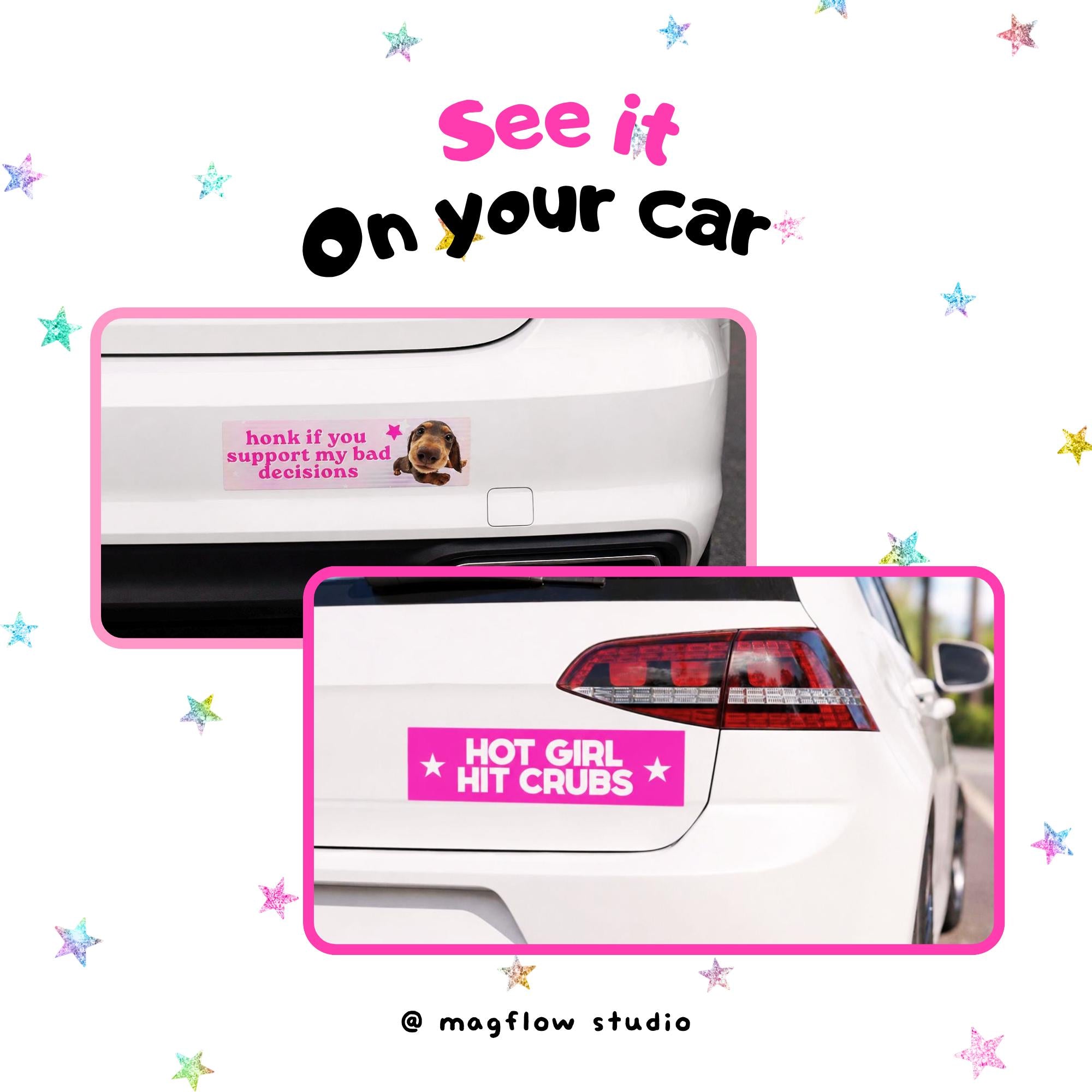 Pink Car Magnet, Coquette Vehicle Magnet, Y2K Car Accessory, Girly Bumper Magnet, Custom Text Available