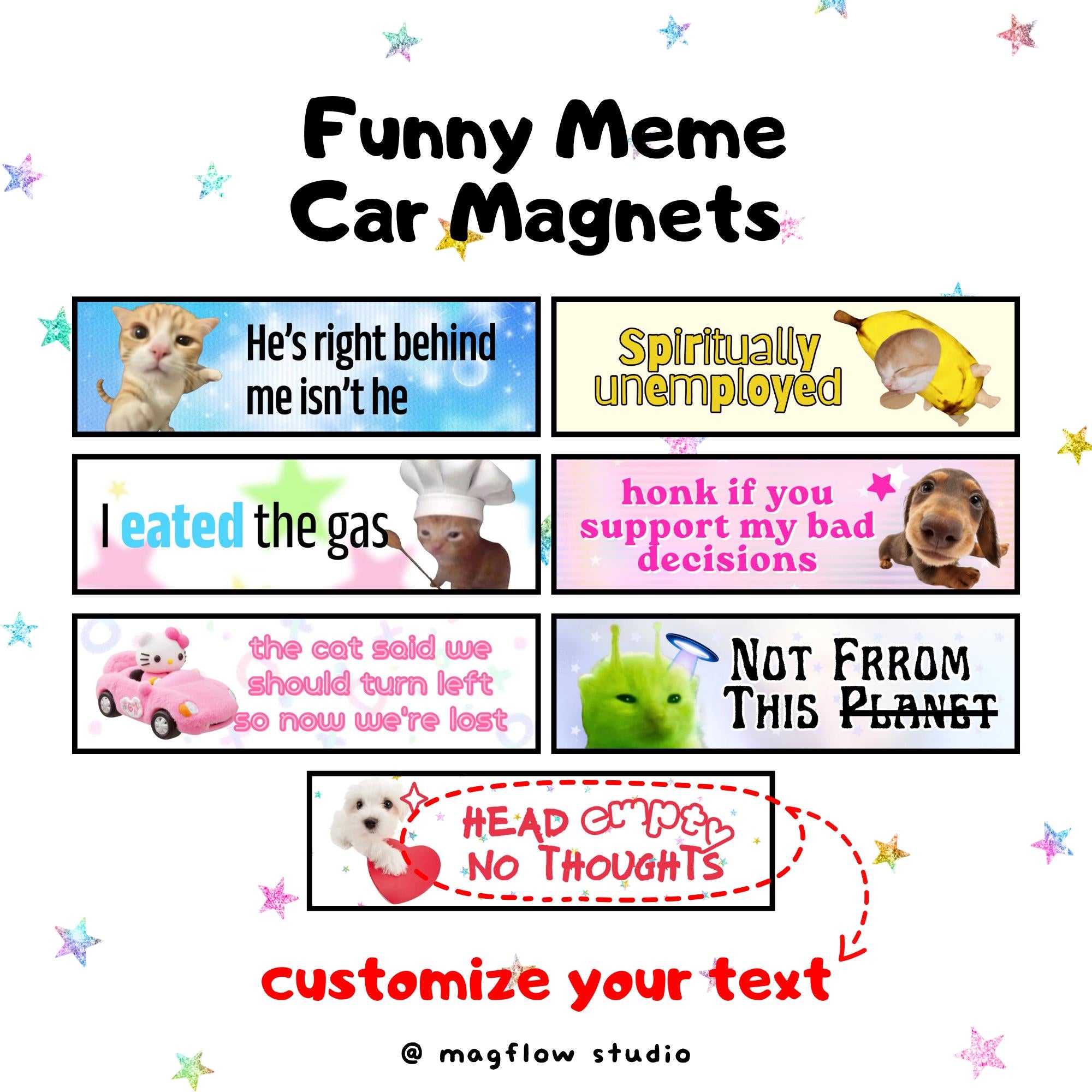 Funny Meme Car Magnet, Personalized Car Magnet, Custom Text Available, Cat & Dog Meme Designs, Custom Bumper Magnet