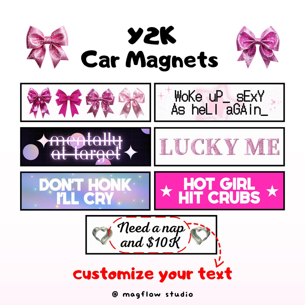 Pink Car Magnet, Coquette Vehicle Magnet, Y2K Car Accessory, Girly Bumper Magnet, Custom Text Available
