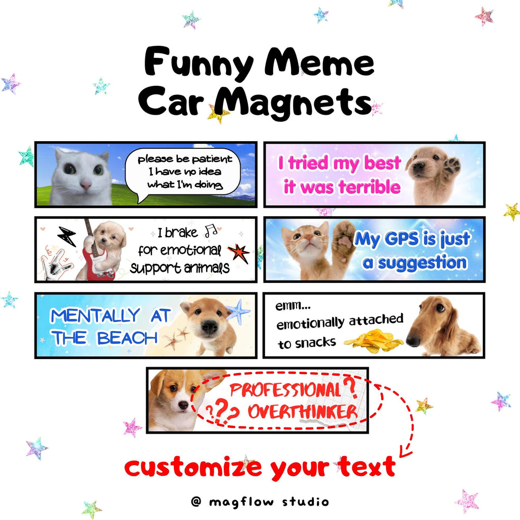 Funny Car Magnet, Meme Vehicle Magnet, Custom Text Available, Funny Cat & Dog Meme Designs, Personalized Car Accessory