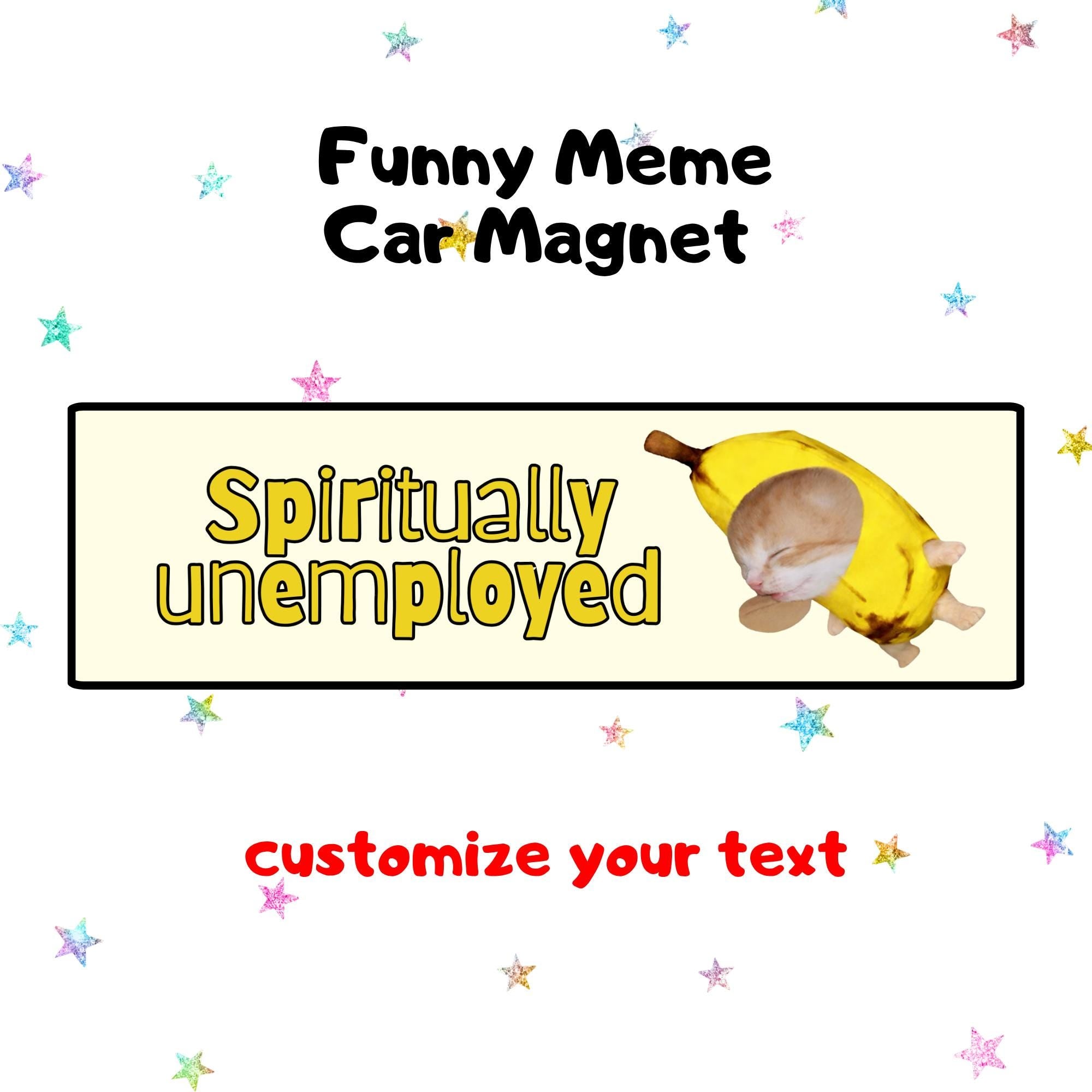 Spiritually unemployed | Funny Meme Car Magnet, Customized Car Magnet, Cat & Dog Meme Designs, Custom Bumper Magnet