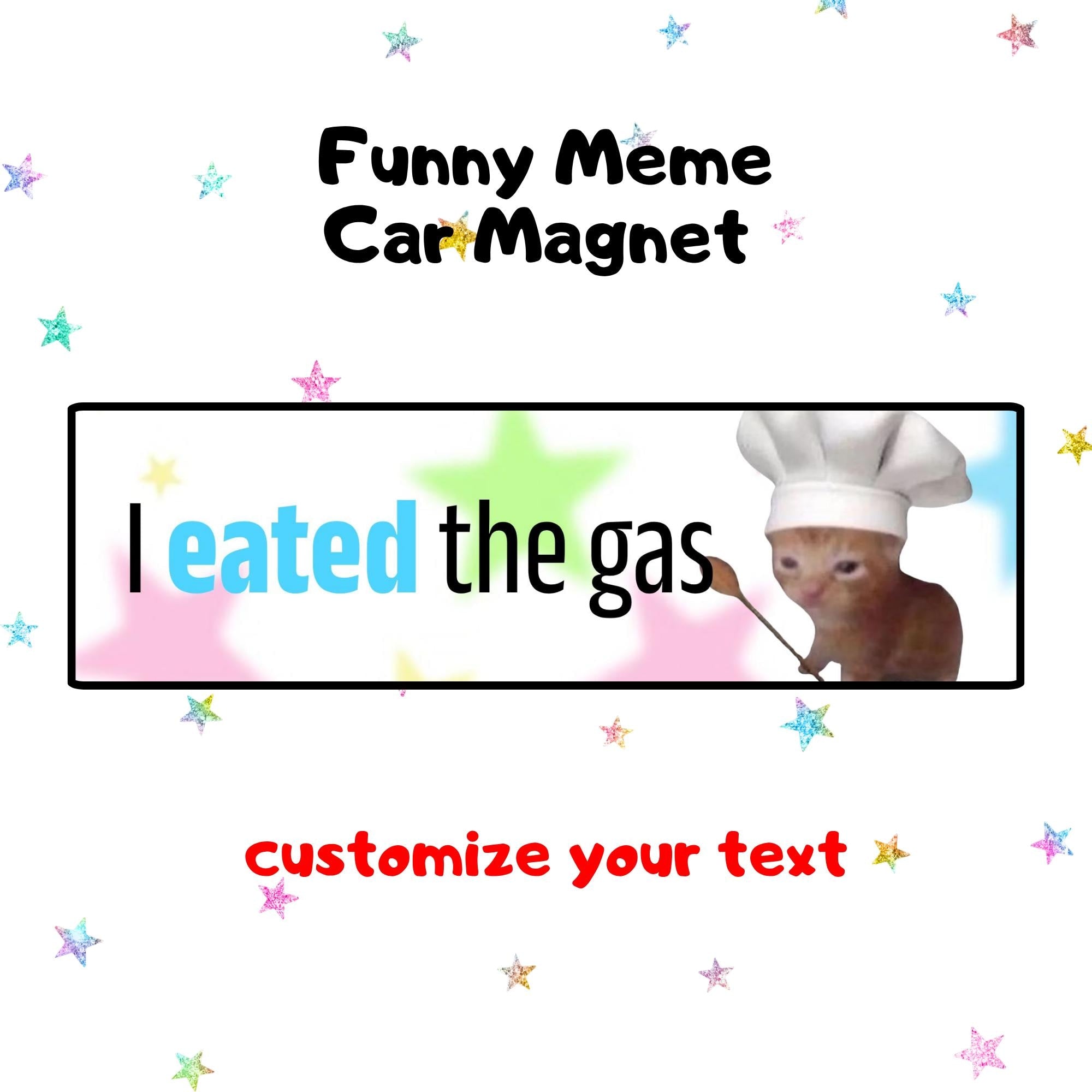 I eated the gas | Funny Meme Car Magnet, Customized Car Magnet, Cat & Dog Meme Designs, Custom Bumper Magnet