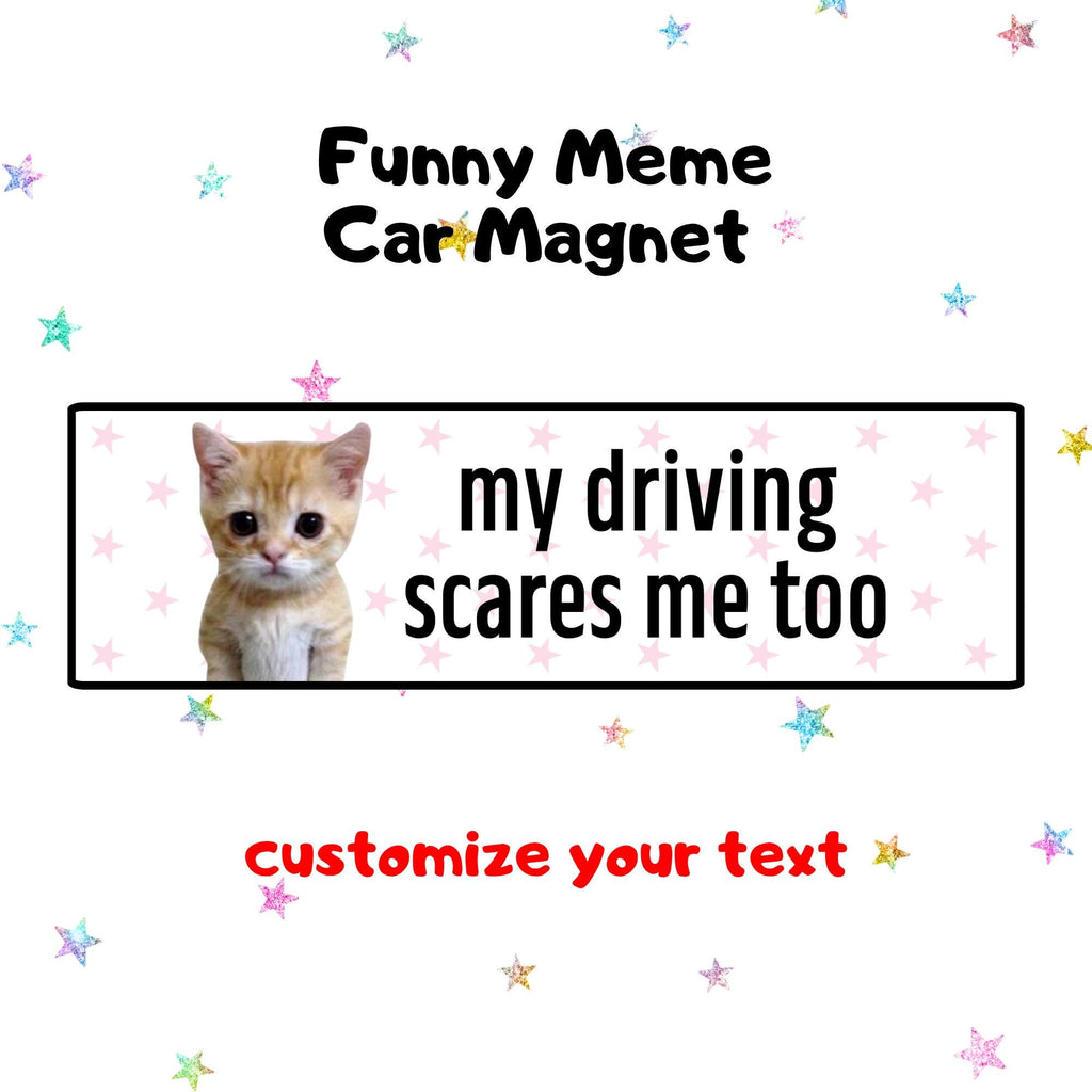 my driving scares me too | Funny Meme Car Magnet, Customized Car Magnet, Cat & Dog Meme Designs, Custom Bumper Magnet